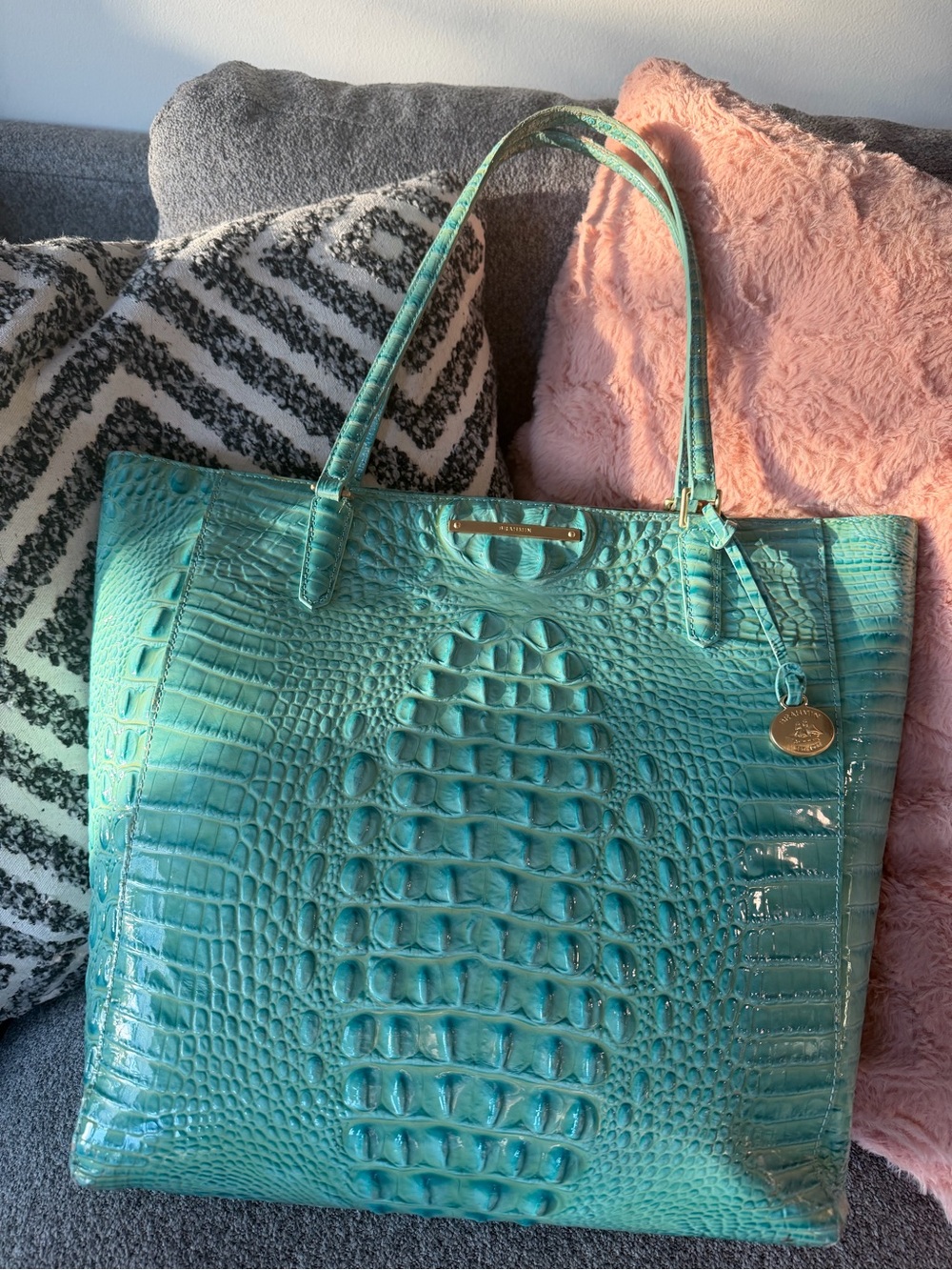 Brahmin Turquoise Croc-Embossed Melbourne Ellen Tote